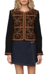 Avec Les Filles Embroidered Collarless Jacket In Black