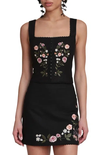 Avec Les Filles Embroidered Corset Tank In Black