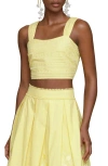 Avec Les Filles Embroidered Cotton Crop Tank In Citron