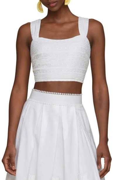 Avec Les Filles Embroidered Cotton Crop Tank In White