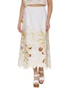 Avec Les Filles Embroidered Midi Skirt In White
