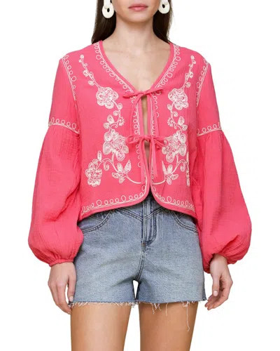 Avec Les Filles Embroidered Blouson Sleeve Jacket In Pink