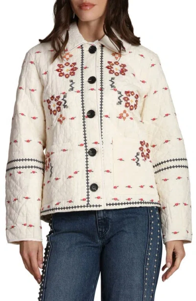 Avec Les Filles Embroidered Quilted Cotton Jacket In Neutral