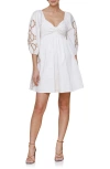 Avec Les Filles Embroidered Rhinestone Stretch Cotton Mini Sundress In White