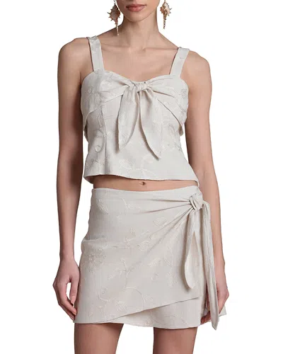 Avec Les Filles Embroidered Tie Front Top In Gray
