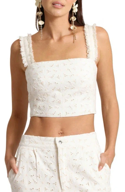 Avec Les Filles Eyelet Embroidered Crop Top In White