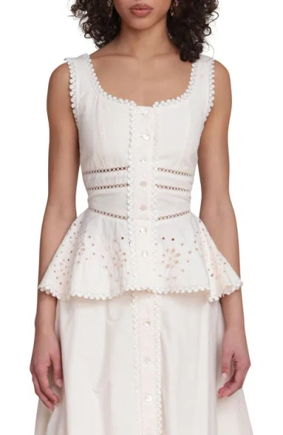 Avec Les Filles Eyelet Peplum Cotton Tank In White