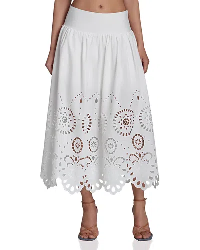 Avec Les Filles Eyelet Scalloped Embroidered Midi Skirt In White
