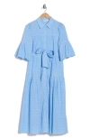 Avec Les Filles Eyelet Tie Waist Shirtdress In Bluebell