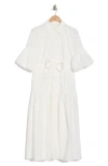 Avec Les Filles Eyelet Tie Waist Shirtdress In Ivory