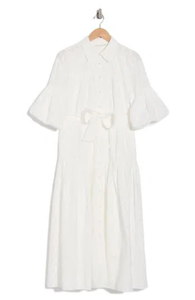 Avec Les Filles Eyelet Tie Waist Shirtdress In Ivory