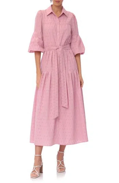 Avec Les Filles Eyelet Tie Waist Shirtdress In Rose