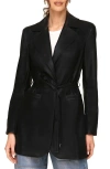 Avec Les Filles Faux-ever Leather™ Strong Shoulder Belted Blazer In Black