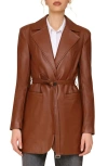 Avec Les Filles Faux-ever Leather™ Strong Shoulder Belted Blazer In Cherrywood