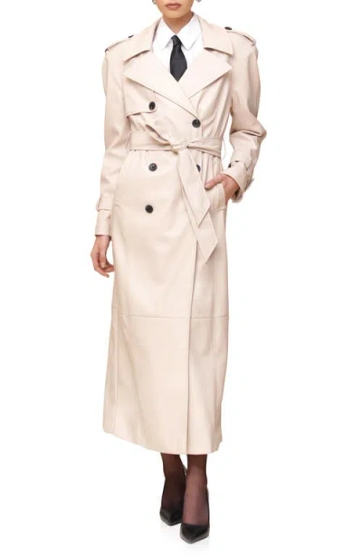 Avec Les Filles Faux Leather Trench Coat In Birch