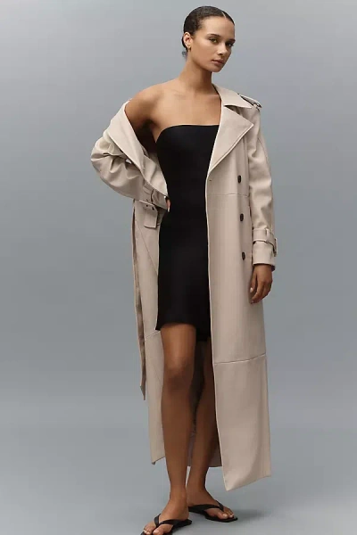 Avec Les Filles Faux-ever Leather Strong Shoulder Maxi Trench Coat Jacket