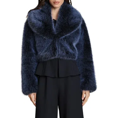 Avec Les Filles Faux Fur Crop Jacket In Blue