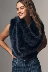 Avec Les Filles Faux Fur Crop Pullover Top In Blue