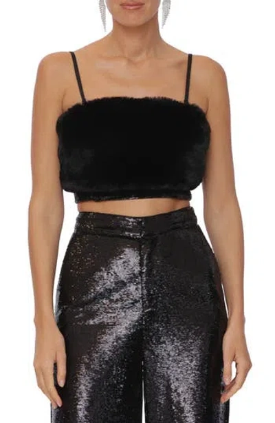 Avec Les Filles Faux Fur Crop Top In Black