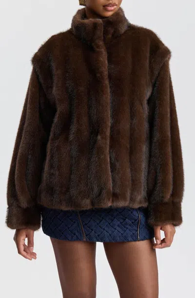Avec Les Filles Faux Fur Jacket In Brown
