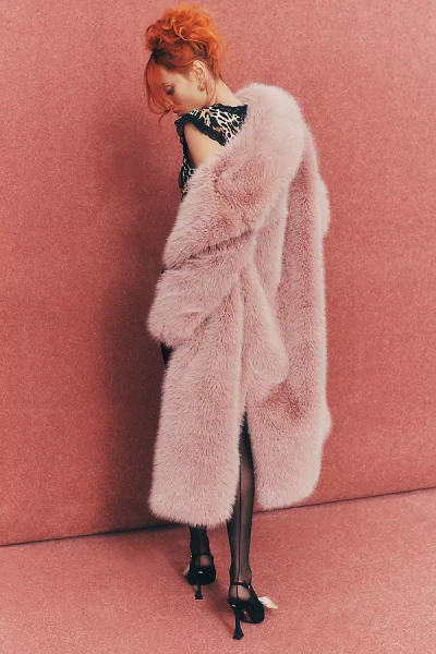 Avec Les Filles Faux Fur Long Coat Jacket In Pink