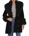 Avec Les Filles Faux Suede Coat With Faux Shearling Collar In Black