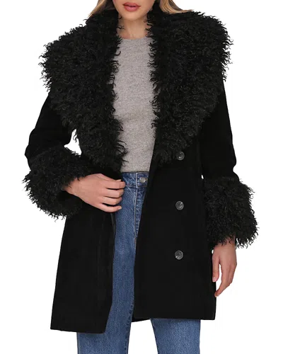 Avec Les Filles Faux Fur Trim Coat In Black