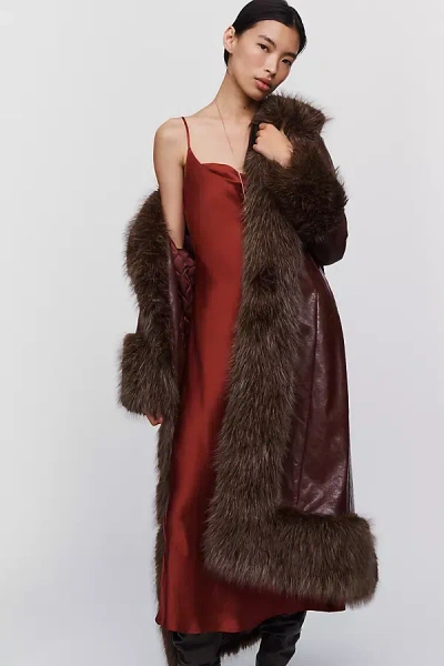 Avec Les Filles Faux Fur Trimmed Coat Jacket In Brown