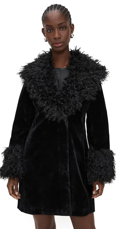 Avec Les Filles Faux Fur Trimmed Tailored Coat Black