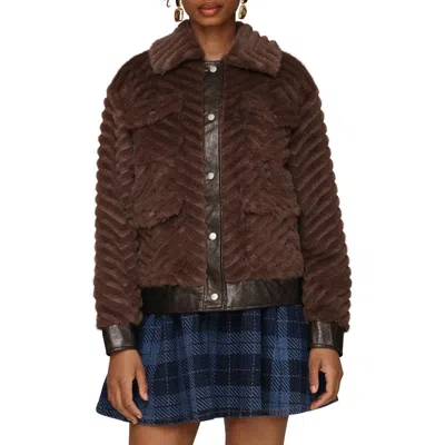 Avec Les Filles Faux Fur Trucker Jacket In Brown