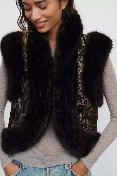 Avec Les Filles Faux Fur Vest Jacket In Black