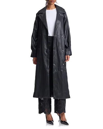Avec Les Filles Faux Leather Belted Coat In Black