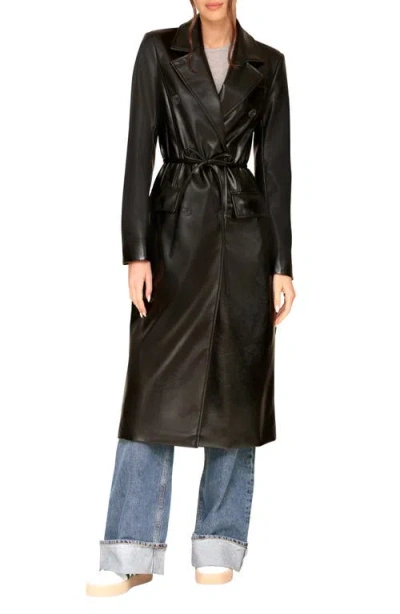 Avec Les Filles Double Breasted Faux Leather Coat In Black