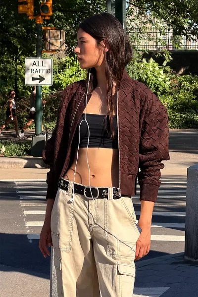 Avec Les Filles Faux Leather Crop Jacket In Brown