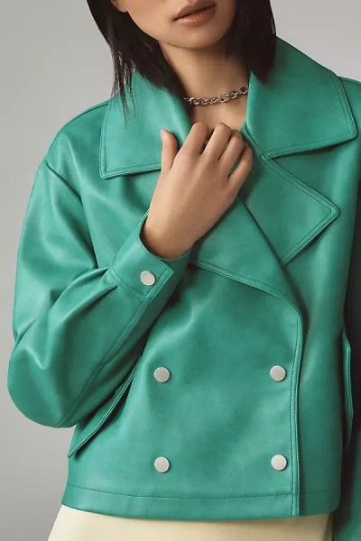Avec Les Filles Faux-leather Cropped Peacoat Jacket In Green