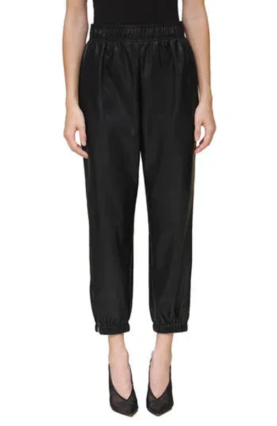 Avec Les Filles Faux Leather Joggers In Black