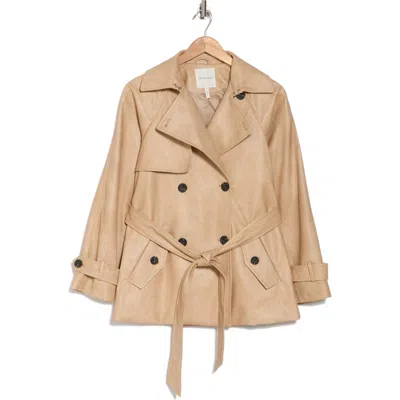 Avec Les Filles Faux Leather Mid Length Trench Coat In Khaki