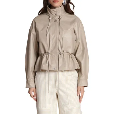 Avec Les Filles Faux Leather Peplum Jacket In Brown