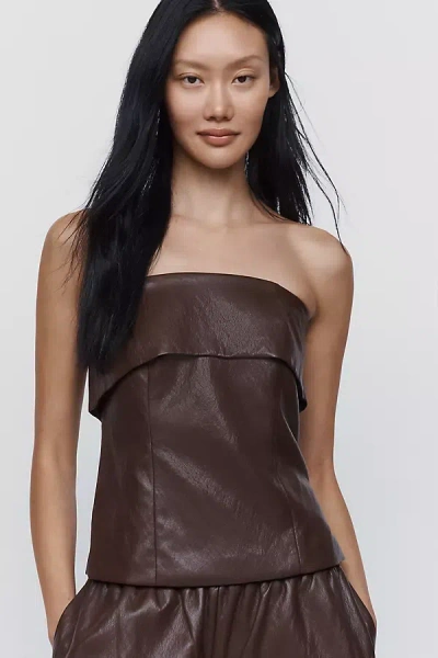 Avec Les Filles Faux Leather Foldover Strapless Top In Multi
