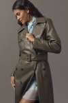 Avec Les Filles Faux Leather Utility Trench Coat Jacket In Green