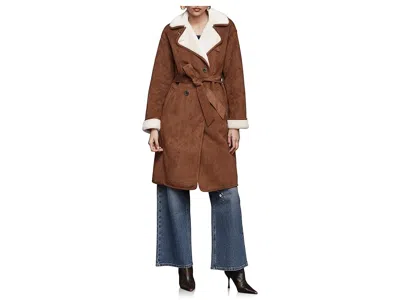 Avec Les Filles Faux Shearling Belted Coat Women's Coat Camel: Lg In Brown