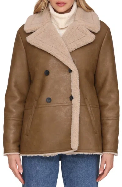 Avec Les Filles Faux Shearling Coat In Brown