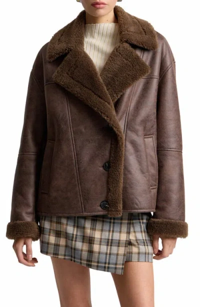 Avec Les Filles Faux Shearling Jacket In Brown