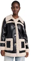 Avec Les Filles Faux Shearling Jacket Black/cream In Black/cream