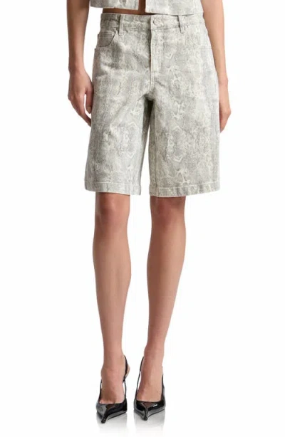 Avec Les Filles Faux Snakeskin Long Board Shorts In Ecru Python