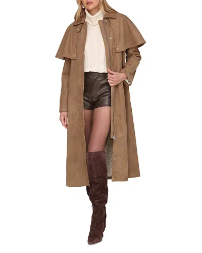 Avec Les Filles Faux Suede Cape Trench Coat In Brown