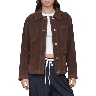 Avec Les Filles Faux Suede Crop Barn Jacket In Brown