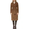 Avec Les Filles Faux Suede Double Breasted Belted Coat In Wood