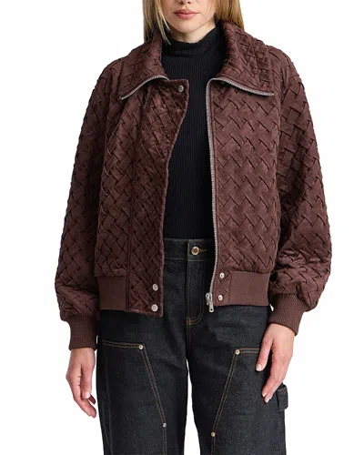 Avec Les Filles Faux Suede Down Bomber Jacket In Brown