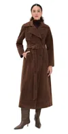 Avec Les Filles Faux Suede Maxi Trench Coat Brunette In Brown